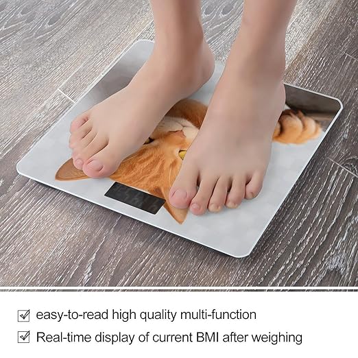 Cartoon Cat Orange Smart Scale for Body Weight Digital Bathroom Scale Toughened Glass Weight Scale with Large LCD Backlight Display High Precision Scales Weighing Machine