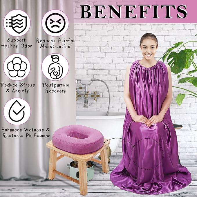 Garybank V Steam Kit with Healing Crystal Yoni Seat with Crystals &amp Stones for Women V Steam at Home Kit Vaginial Detox &amp Postpartum Care Vaginal Steaming Chair Gown &amp Cushion (No Ste