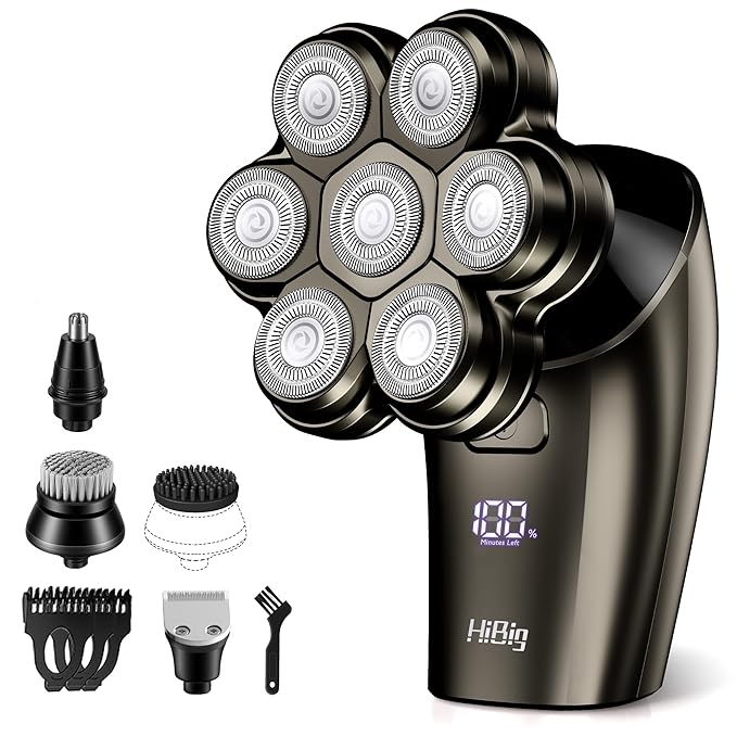 7D Arc Electric Shaver for Head &amp Body 5-in-1 Upgraded Electric Razor for Men Waterproof Wet/Dry Detachable Head Shaver LED Display Rechargeable Electric Shaving &amp Grooming Kit Grey