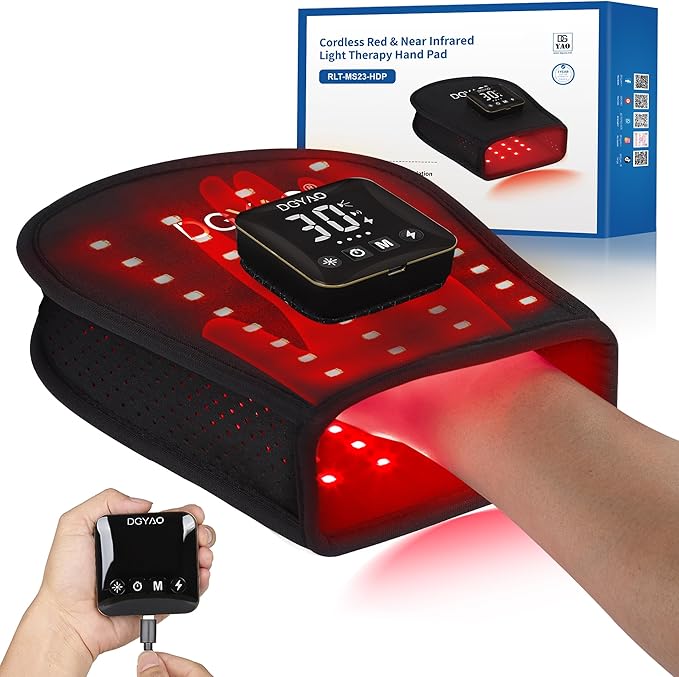 Cordless Red Light Therapy for Hand Near Infrared Light Therapy Device Pulsing for Body Hand Wrist Fingers Joint Pain Relief Muscle Relax Portable for Home Office Business Trip Use