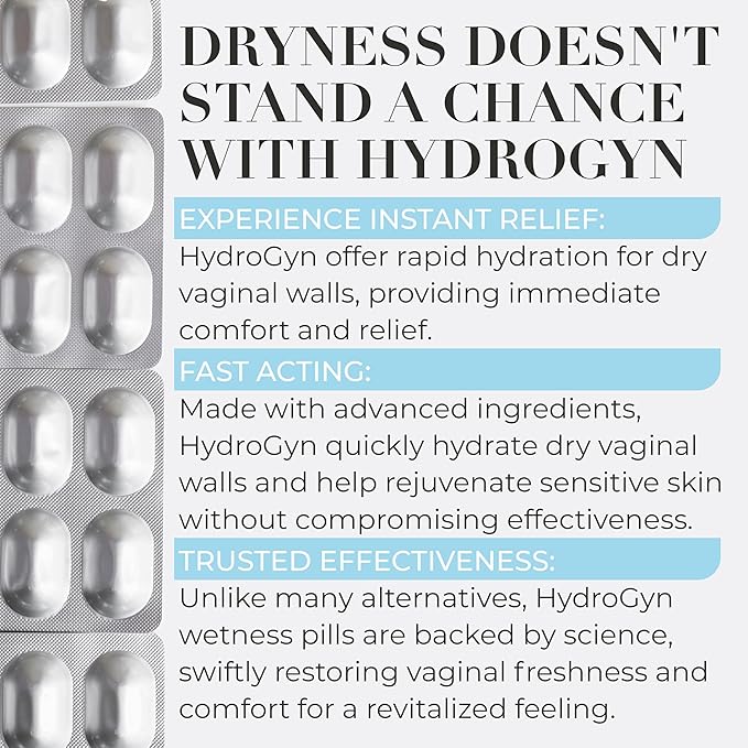 Hydro Gyn Vaginal Moisturizer Pills | Slippery Elm for Women Formulated to Support Healthy Moisture Mood &amp Relaxation | Feminine Care Oral Capsules for Vaginal Dryness ph Balance 60 Capsules (2)