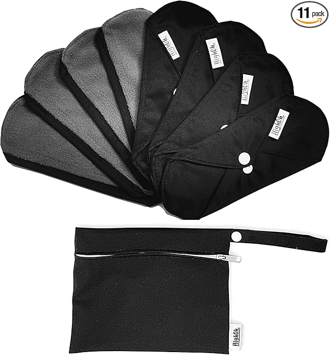 HighOh™ Panty Liners Kit | Soft Washable Charcoal Bamboo Menstrual Discharge Spotting | Reusable Sanitary Napkins | 8 Scant Flow Pads &amp 1 Waterproof Wetbag
