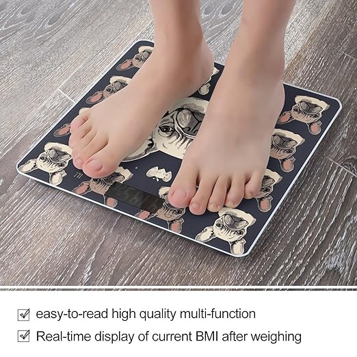 I Love French Bulldog Scale for Body Weight Precision Bathroom Weighing Scales with Back Lit LCD Display Sturdy Tempered Glass Body Weight Scales Digital Bathroom Scale 400lb