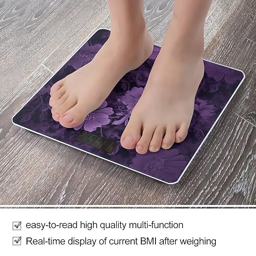 Purple Weight ScaleClear LED Display Bathroom Digital Weighing ScaleTempered Glass Digital Bathroom Scale for Body Weight Capacity Up to 400 Lbs