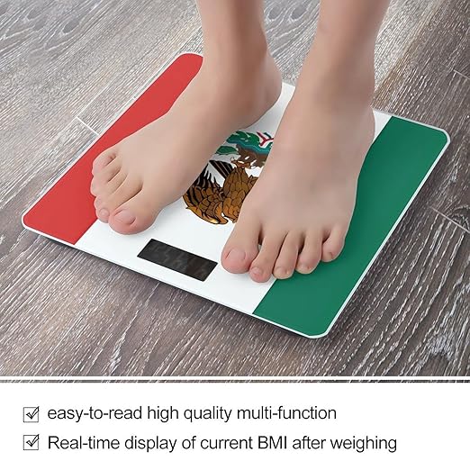 Flag of Mexico Scale for Body Weight High Precision Digital Weight Scales with LCD Display Anti-Slip Sturdy Slim Tempered Glass Bathroom Scale for Home Use