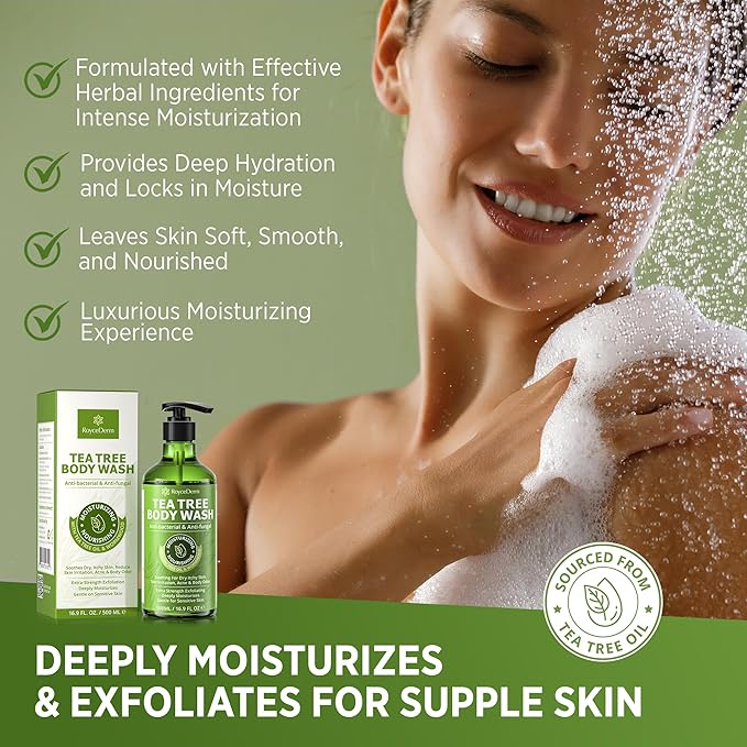 Roycederm Antifungal Body Wash &amp Soap with Tea Tree Oil - 2 Pack Tinea Versicolor Body Wash for Back Acne Folliculitis For Jock Itch Athletes Foot Body Odor Ringworm - 2 Pack
