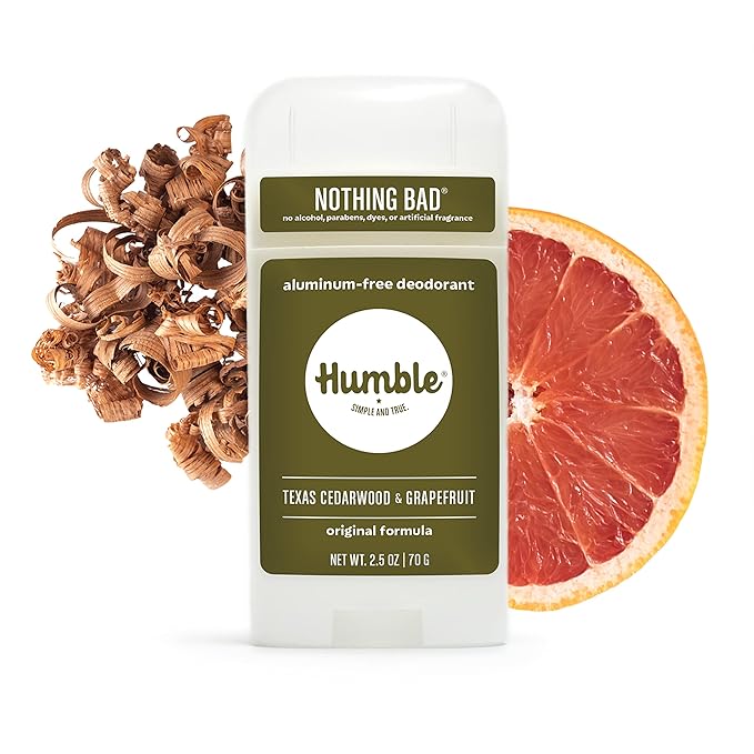 HUMBLE BRANDS Original Formula Aluminum-free Deodorant. Long Lasting Odor Control with Baking Soda and Essential Oils Texas Cedarwood and Grapefruit Pack of 3