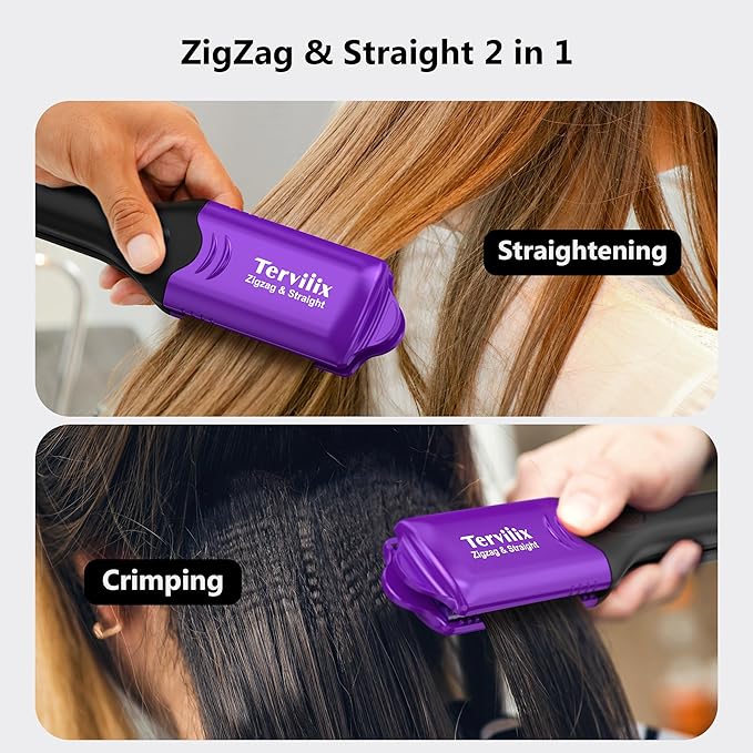 Terviiix Crimper Hair Iron with 4 Interchangeable Plates Keratin &amp Argan Oil Infused Hair Crimper for Women Volumizing Crimping Iron for Thin Fine Hair 5 Heat Settings &amp 60 Mins Auto Off P