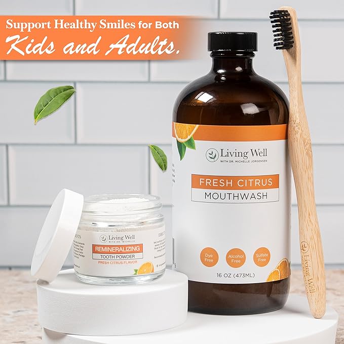 Fresh Citrus Tooth Powder and Mouthwash Bundle Fluoride-Free Hydroxyapatite Oral Care for Kids and Adults Remineralizing Enamel Support Natural Dentist-Developed Formula