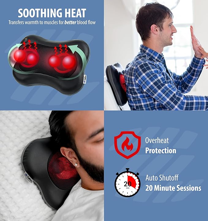 Zyllion Shiatsu Back Massager Bundle (Black Pink)