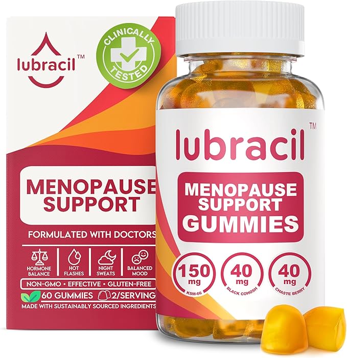 Lubracil Menopause Gummies for Women - Menopausal Supplements for Hot Flashes Night Sweats Mood Swings and Hormonal Balance - Daily Vitamins with Black Cohosh &amp Ashwagandha - 60 Gummies (Pack of