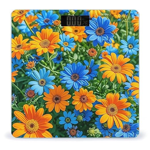 Orange and Blue Flowers Scale for Body Weight Smart Scales Digital Bathroom Scale High Precision Weighing Scales with Large Display Weighing Machine for People