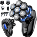 Head Shavers for Bald Men 5-in-1 Electric Shaver Grooming Kit 7D Floating IPX7 Waterproof Rechargeable Wet/Dry Razor for Skull Bald Head Body Hair with Massager Black