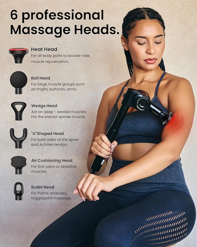 NAPRE Massage Gun with HeatDeep Tissue Handheld Percussion Back Massager for Muscle/Neck/Body Pain Relief with Long Extension Retractable Handle32-SpeedsFoldable5 Adjustable Angleswith Carry Case
