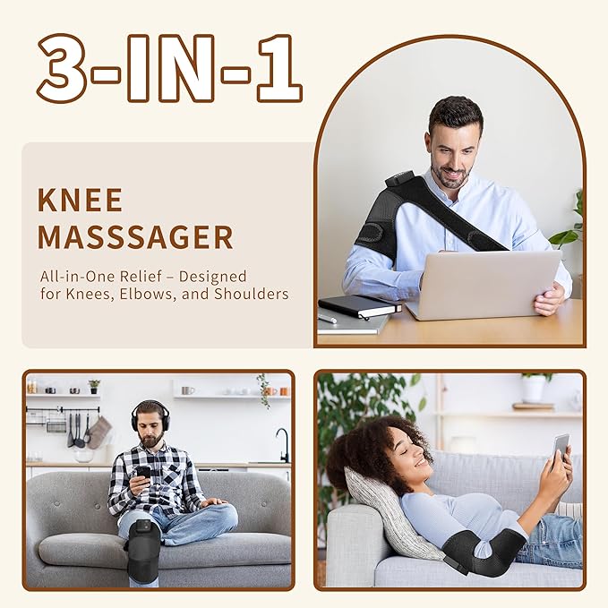 Nekteck Knee Massager with Heat - Cordless Heated Knee Brace with Vibration for Pain Relief Rechargeable Knee Heating Pad with 5 Heat Levels and 3 Massage Mode (2 Packs)
