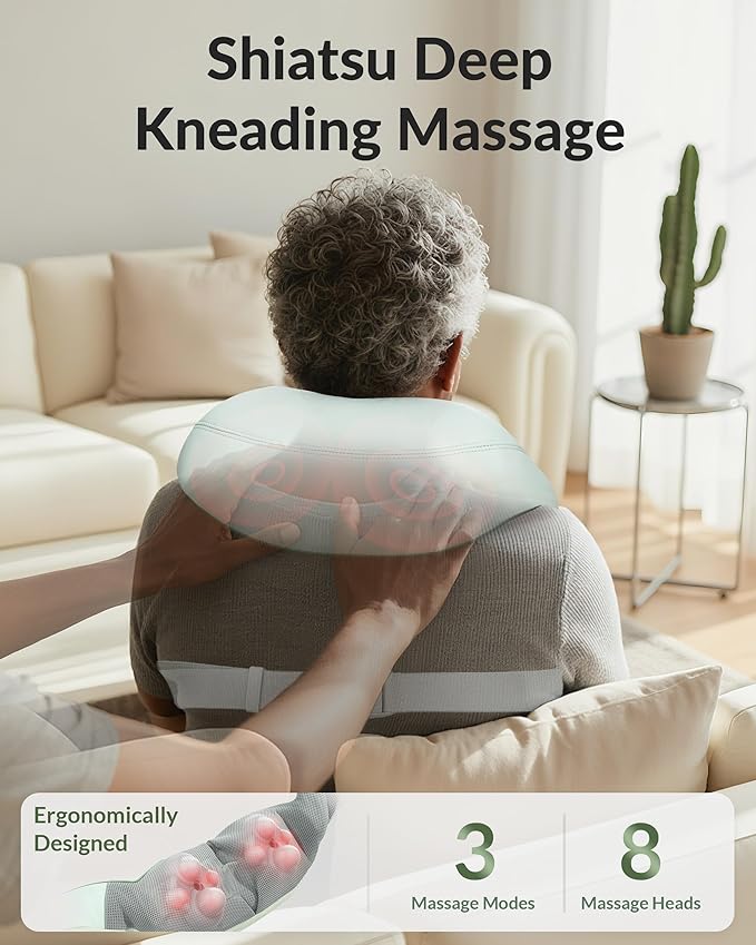 Snailax Cordless Neck Massager with Heat Shiatsu Neck Shoulder Massager for Pain Relief Deep Tissue 4D Kneading Back Massager Pillow Rechargable Portable Massager Gifts/Presents for Women Men