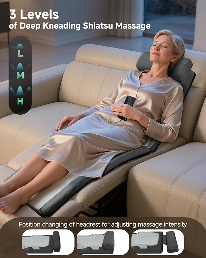 Snailax Shiatsu Back Massage Mat with Heat Vibration Full Body Massage Mat for Sofa ReclinerBed Deep Kneading Back Massage Pad with Foldable &amp Flexible Pillow Mother's Day Gifts for Women Wif