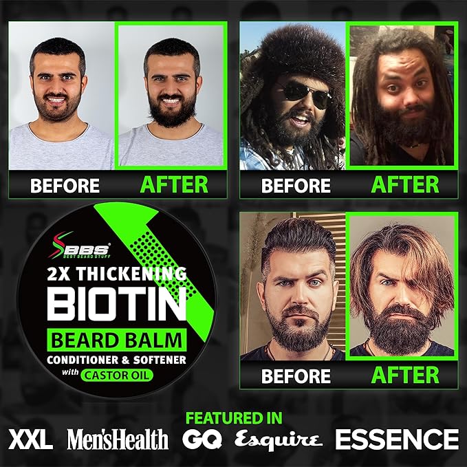 Biotin Beard Balm for Men - 2X Thickening for Beard and Mustache - Organic Mustache Wax with Castor Oil &amp Meadowfoam – Hydrating Facial Hair Growth Balm &amp Leave-In Conditioner (Pack of 2)