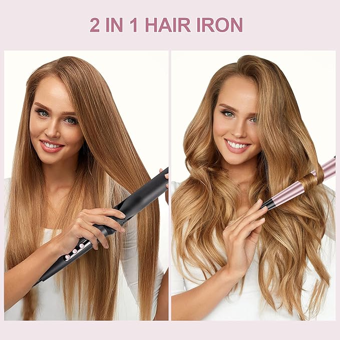 4 in 1 Curling Iron Wand Set 1inch Curling Iron 3 Barrel Hair Waver with 2 Ceramic Tourmaline Barrels 0.35-1.2inch and Hair Straightener LCD Temp Control Instant Heat Up Include Glove &amp 2 Hair