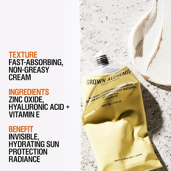 Grown Alchemist Hydrating Mineral Sunscreen SPF30 Natural Daily Moisturizing + Reef Safe 1.69 Ounce (50 mL)