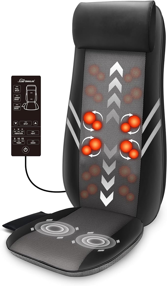 Snailax Back Massager with HeatShiatsu Massage Seat Cushion8 Flexible Nodes for Full Back Massage Chair PadChair Massager for OfficeGifts