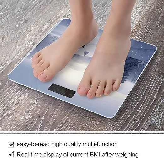 Winter Skiing Bathroom Scale Rounded Smart Scale for Body Weight Automatic Power On/Off Weight Scales Accurate Bathroom Digital Scales for Pet Home Bedroom Kitchen