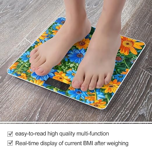 Orange and Blue Flowers Scale for Body Weight Smart Scales Digital Bathroom Scale High Precision Weighing Scales with Large Display Weighing Machine for People