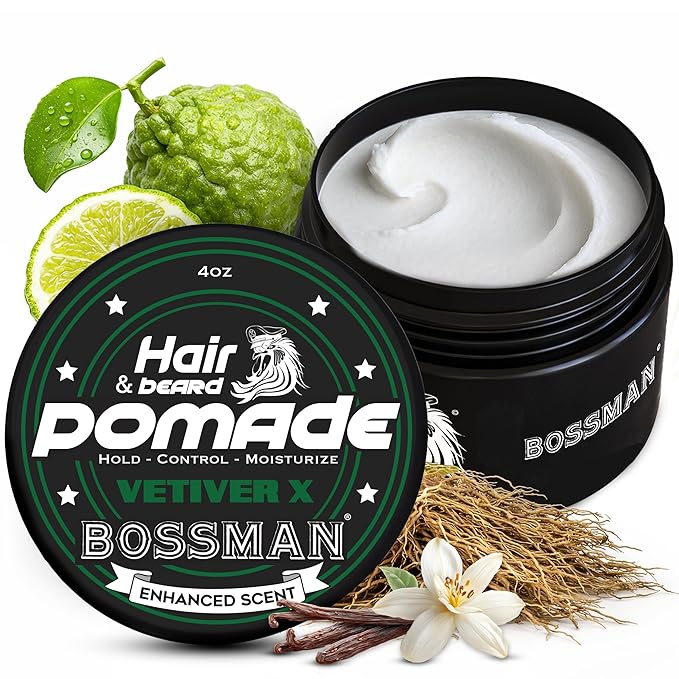 Bossman Natural Hair &amp Beard Pomade for Men (Vetiver X Scent) – Medium Hold &amp Moisturizing for Hair Beard &amp Mustache Styling – Made in USA