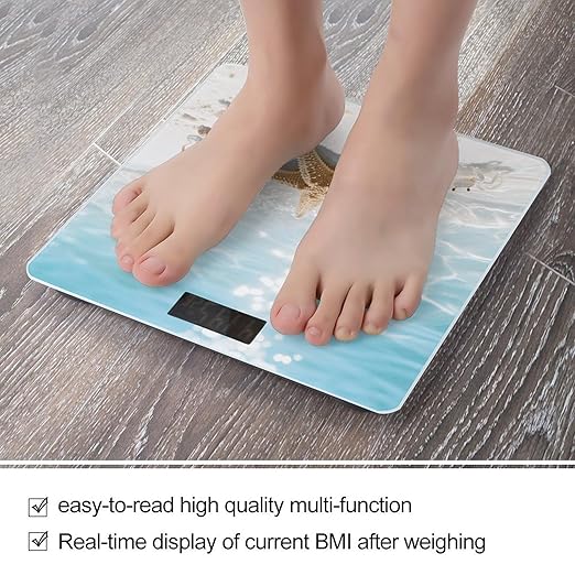 Starfish Blue Ocean Weight Scale Cute Bathroom Scale for Body Highly Accurate Digital Weighing Machine for People Compact LCD Display Scales with Sturdy Toughened Glass Scales