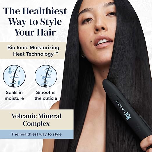 Bio Ionic 10X Styling Iron 1 Hair Straightener with Moisturizing Heat Technology Flat Iron for 10-Minute Styling Hair Straightener and Curler