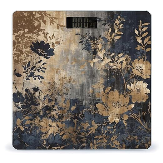 Gold and Black Flowers Scale for Body Weight Highly Accurate Digital Bathroom Body Scale Digital Body Weight Scale Tempered Glass LCD Display Batteries and Tape Measure