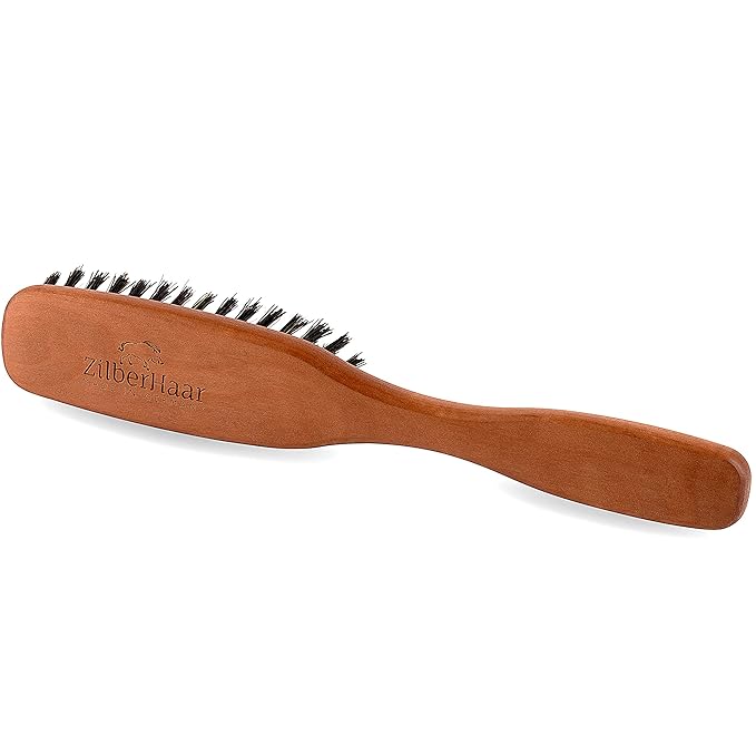 ZilberHaar Long Hair Brush - Soft Boar Bristles - Exfoliating and Conditioning for Men's Beards &amp Skin - Compatible with Beard Balms and Oils