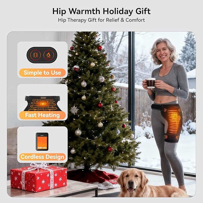 Cordless Heated Massage with 5000mAh Power Bank for Hip/Sciatica Pain Relief Hip Heating Pad Support Brace with Hot Physical Therapy Lower Back/Thigh/Buttock Best Gift for Family﻿