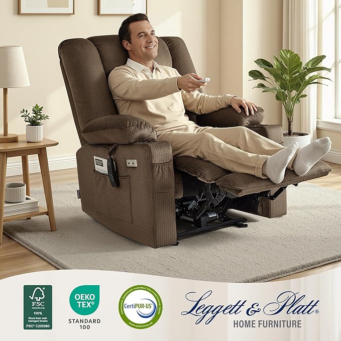 MCombo Oversized Power Recliner Chair for Adults Zero Gravity Recliner with Heating and Vibration Massage USB &amp Type C Ports Cup Holders for Living Room PR671(Dark Brown Oversized)