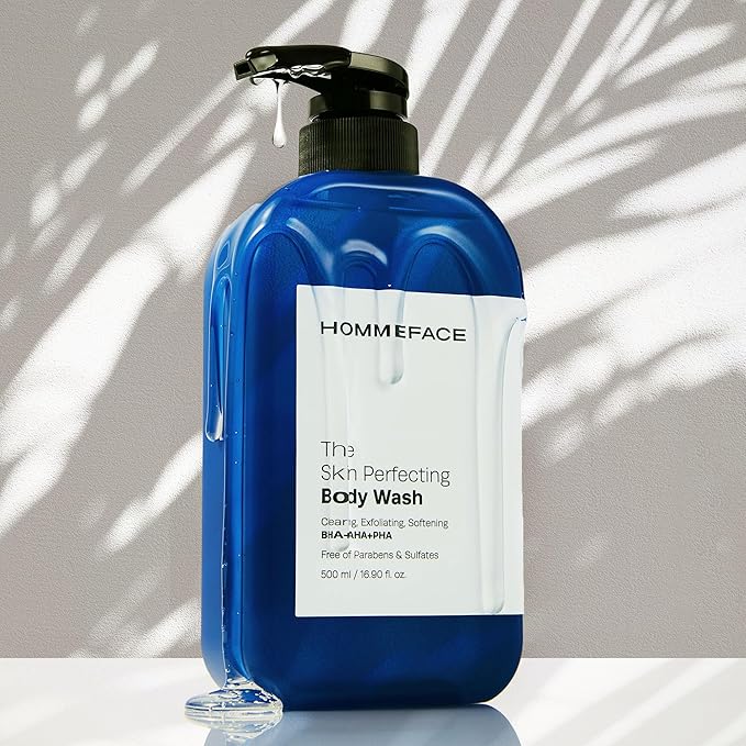 HommeFace Men’s The Skin Perfecting Body Wash with Pump 16.9 Fl. Oz. - Korean Skincare Technology for Body Acne with BHA AHA PHA