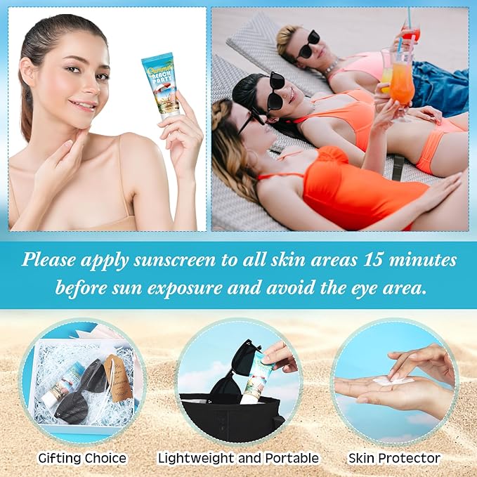 12 Sets Mini Sunscreen and Sunglasses Bulk for Wedding Party Spf30 Water Resistant Sunscreen Lotion Bulk 1oz Travel Size for Thank You Gifts Wedding Party Supplies(Beach)