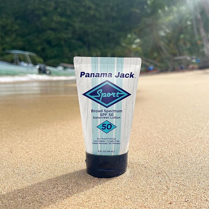 Panama Jack Sport Sunscreen Lotion - SPF 50 Broad Spectrum UVA/UVB Protection Non-Greasy PABA Paraben Gluten &amp Cruelty Free 3 FL OZ (Pack of 2)