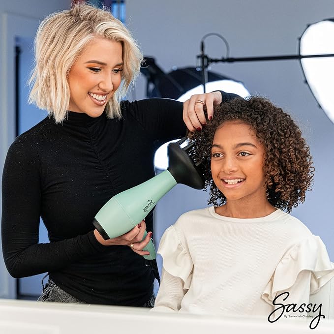 Sassy Ceramic Ion Hair Dryer 1875-Watt Salon Dryer with Concentrator and Diffuser Multiple Heat Settings and Cool Shot (Aqua)
