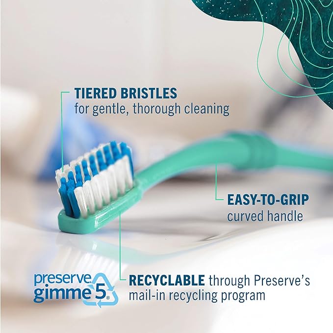 Preserve Ocean Plastic Initiative (POPI) Adult Toothbrush Made in USA from Recycled Ocean Plastic Coral Soft 6 Count
