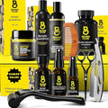 The Beard Club Titanium Beard Growth Kit - Derma Roller Growth Oil Vitamins Vitamin Spray Biotin Balm Thickening Conditioner Shampoo Straight Razor Scissors Comb Cleansing Spray - Gift Set