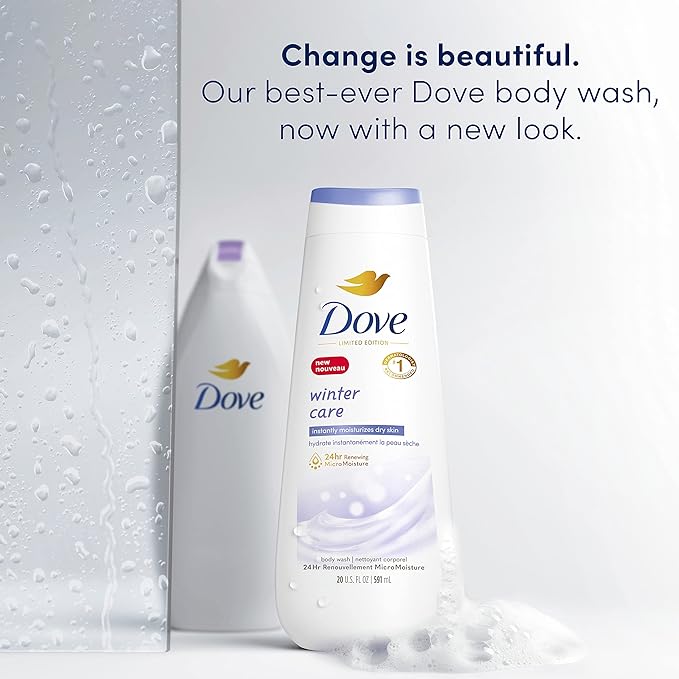 Dove Limited Edition Body Wash Winter Care 4 Count for Renewed Healthy-Looking Skin with 24hr Renewing MicroMoisture Gentle Cleanser Instantly Moisturizes Dry Skin 20 oz