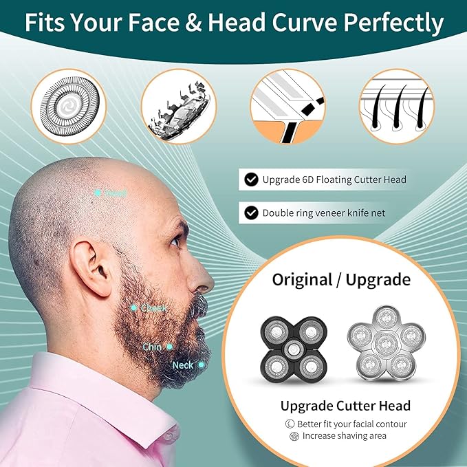 Electric Razor for Men Professional Electric Razor 6 Blade Washable Shaving Rechargeable Beard Bald Electric Grooming Shaver Men Body Hair Trimmer