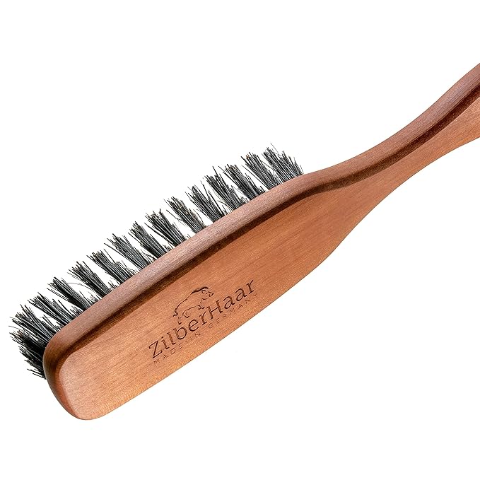 ZilberHaar Long Hair Brush - Soft Boar Bristles - Exfoliating and Conditioning for Men's Beards &amp Skin - Compatible with Beard Balms and Oils