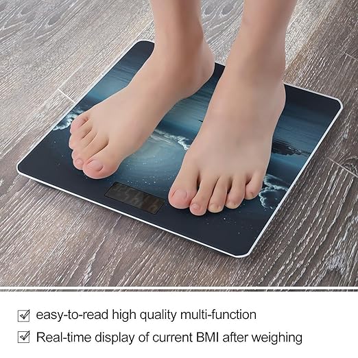 Moon Ocean Landscape Bathroom Scale for Body Weight Bathroom Weighing Scale with Backlit LCD Display Highly Accurate Measures Weight Up to 180kg