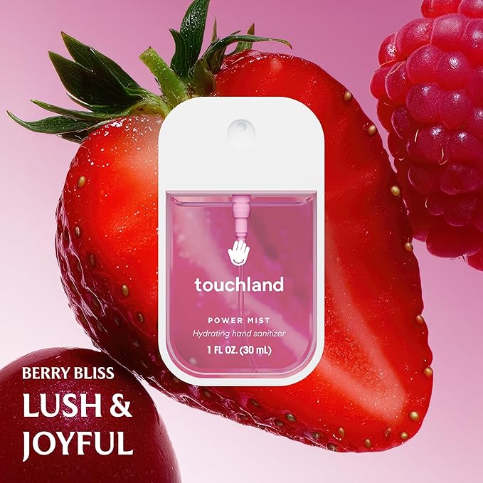 Touchland Hydrating Hand Sanitizer Spray – Juicy 5 Set (Citrus Grove Berry Bliss Wild Watermelon Peach Mango Passion) – 5 x 1 FL OZ Travel Size Mists