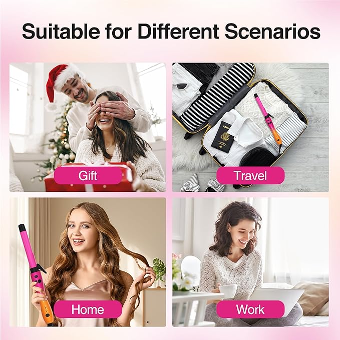 Extra-Long Barrel Rotating Curling Iron with Short Clamp Automatic Curling Iron 1 Inch Creates Loose Curls – for Medium and Long Hair High Heat 410°F Instant Heat up Double Ceramic Dual Voltage