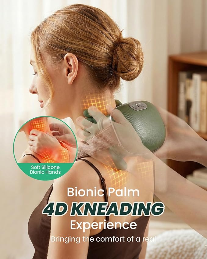 Neck Massager with Heat - Neck and Back Shiatsu Massager for Relieve Fatigue Deep Tissue Portable Neck and Shoulder Massager for Home and Travel Green