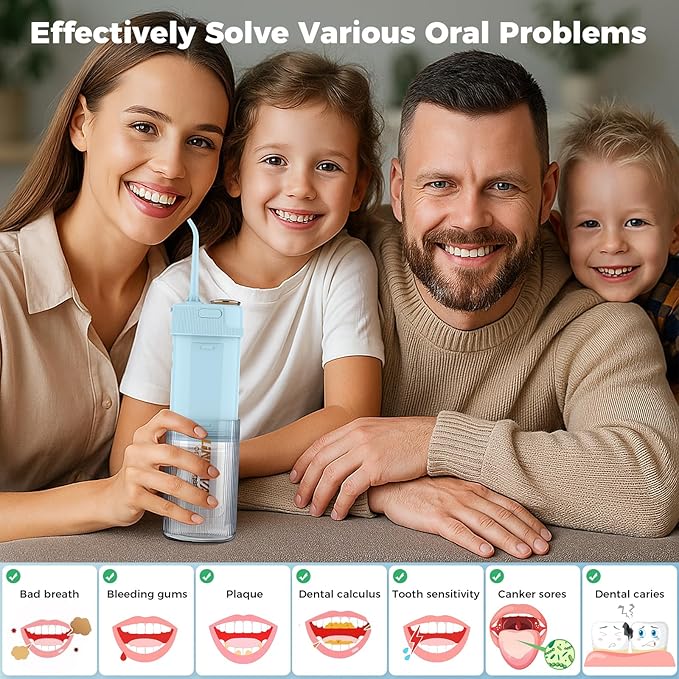 Water Flossers for Teeth Water flosserr for Teeth Cleaning &amp Flossing 180ML Mini Portable Waterproof Electric Water Dental Flosser for Travel Business 3 Modes and 4 Jet Tips Light Blue