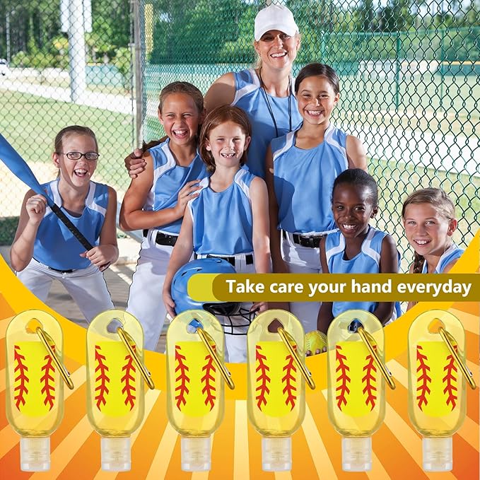 Kigeli 24 Pack Hand Sanitizers Keychain Bulk Gift Mini Travel Size Hand Sanitizer Gel Keychain Bulk Sports Team Gift Birthday Party Favors(Softball)