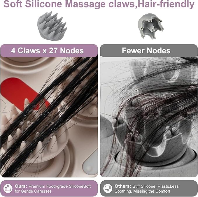 Electric Scalp Massager Portable Head Stress RelaxIPX7 Waterproof Rechargeable Head Massager Scalp Stress Relax Body for Deep Cleansing Relief Hair Growth (Gold)